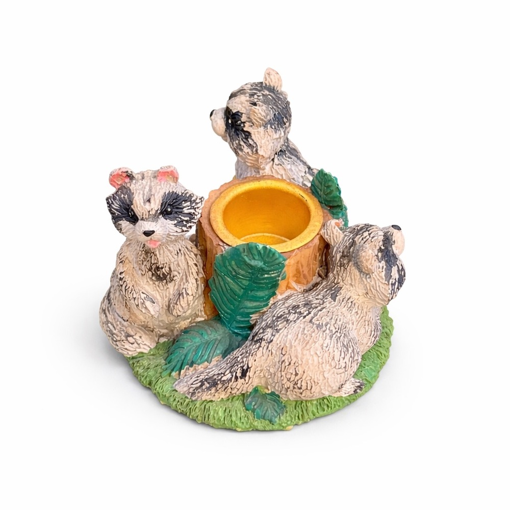 Vintage Raccoon taper candle holder Hermitage Pottery 1997